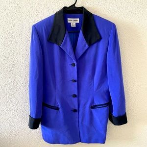 Anna Carole Blue 100% Silk Blue and Black Suit Jacket Size 8